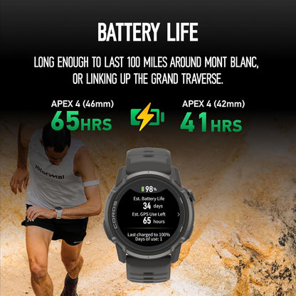 COROS APEX 4 (42 mm) GPS-horloge, 1,2-inch MIP-touchscreen, wereldwijde kaarten met stapsgewijze navigatie, batterijduur van 34 dagen, microfoon voor het opnemen van spraakmemo's, realtime weer, Zwart