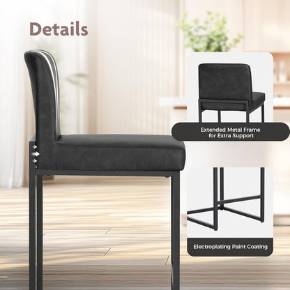 ALPHA HOME Bar Stool Set of 2 Bar Stools with Backrest, PU Leather, 2-Piece Set with Footrest for Countertop, Stable Metal Steel Frame, Black