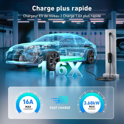 Evjuicion Elektrische autolader, 8 m, 16 A, 3,68 kW, zwart, oplaadkabel voor auto, elektrisch, met led-indicator, blauw, draagbaar, thuis, EV, oplader type 2, met opbergtas, IEC 62196