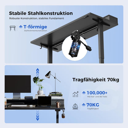 Agilestic In hoogte verstelbaar bureau met twee laden, 120 x 60 cm, elektrische computertafel met geheugenfunctie, kantoor- en thuisbureau, zwart