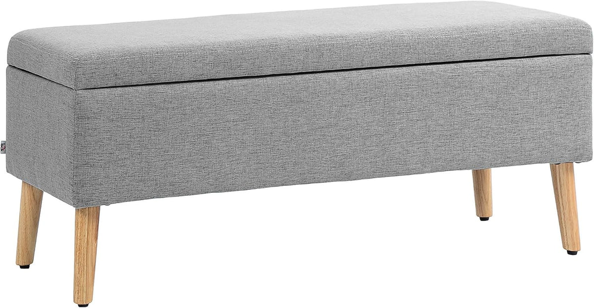 HOMCOM Sofa Sofa Upholstered Sofa with Storage Space Sofa Bed Linen Look for Hallway, Bedroom, Living Room, Rubber Wood, Grey, 110 x 39 x 45 cm - QUORE