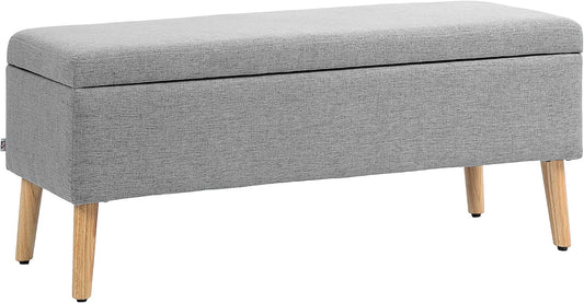 HOMCOM Sofa Sofa Upholstered Sofa with Storage Space Sofa Bed Linen Look for Hallway, Bedroom, Living Room, Rubber Wood, Grey, 110 x 39 x 45 cm - QUORE