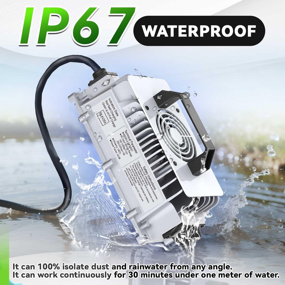 58,4V 25A LiFePO4 Oplader – Batterijlader – Acculader – Lithium-ijzerfosfaat Lader – 48V Oplader – Snelladen – Veiligheidsbeveiliging