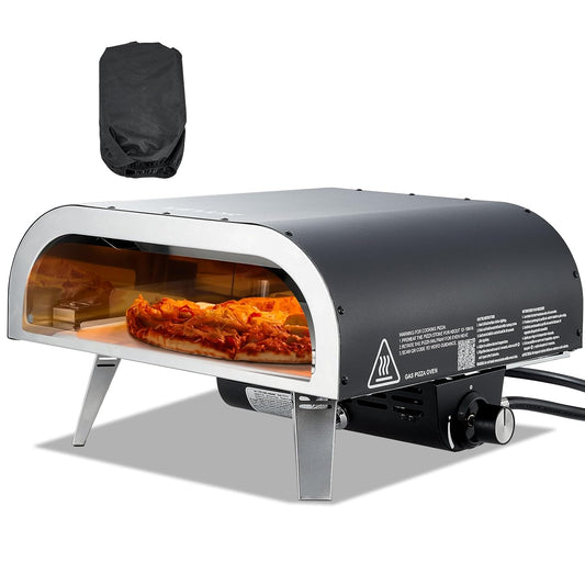 VEVOR Propaan-pizzaoven, outdoor, 30 cm, gas-pizzapan, draagbare pizzakoker met verdikte pizzasteen, draagtas en inklapbare poot, pizzaoven voor camping, buiten, achtertuin, terras, zwart