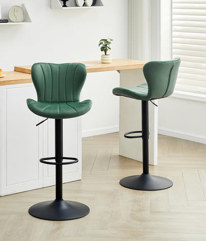 TUKAILAI Barkruk, set van 2, fluweel, barstoel, in hoogte verstelbaar, 360 graden draaibaar, kruk met rugleuning, voetensteun, metalen frame, moderne schaalvorm, keukenkruk, barkruk voor keukenbars