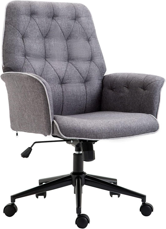 HOMCOM office chair with tilt function swivel chair for home office height adjustable office chair ergonomic 360° swivel castors foam dark grey 66 x 69 x 89.5-97 cm - QUORE