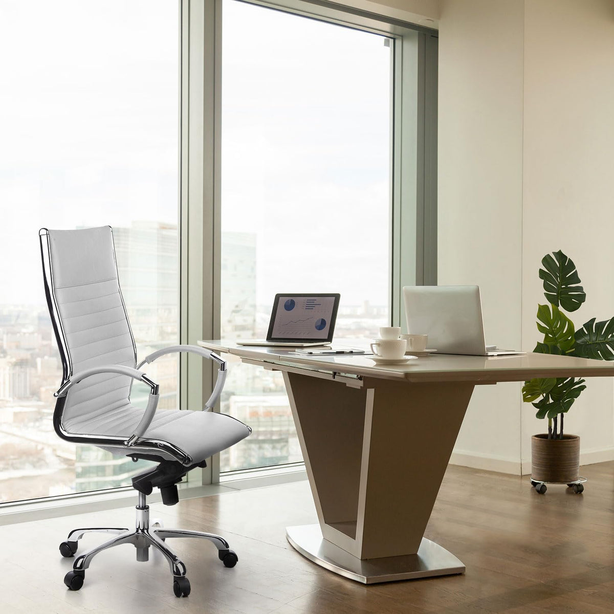 hjh OFFICE Parma 20 660510 Bureaustoel, managersstoel, leer, crème, design klassiek, hoogwaardige afwerking, hoge rugleuning, ergonomische bureaustoel, draaistoel, XXL managersstoel