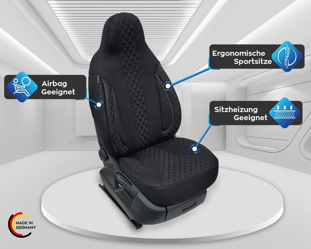 BREMER SITZBEZÜGE Autostoelhoezen voor piloten, compatibel met VW Golf 5, bestuurder en passagier vanaf 2003-2009, autostoelhoezen, set van 2, zwart