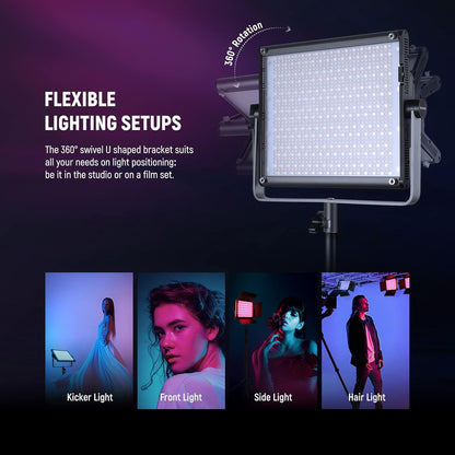 RGB Videolamp Set van 2 – Videolicht – Studiolicht – Fotolicht – Continu Licht – 2x60W, 22.000 Lux @ 0,5 m – 1% Nauwkeurig Dimmen, 360° RGB, 2500K-8500K, CRI97+/TLCI98+