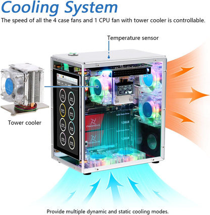 Freenove Raspberry Pi 5 Case Kit Pro, Dual M.2 NVMe SSD Slots, 5 PWM ARGB Fans Light Sync, CPU Tower Cooler, 4.3" Touchscreen, Stereo Speakers, 3.5 mm Audio (SSD NOT Included)