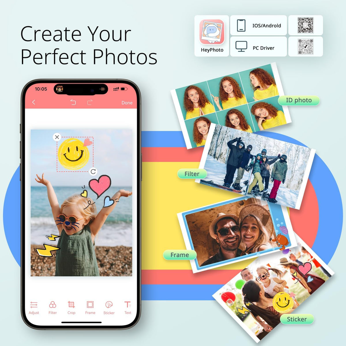 YOTON Fotoprinter, Draagbare Fotoprinters met 54 vellen (4"x6"), Ondersteuning WiFi-verbinding, Fotobewerkingsfunctie, Voor iPhone/Android/Laptop