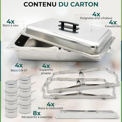 Set van 4 voedselverwarmers – Chafing Dish of warmhoudplaat van roestvrij staal – roestvrij staal SS201