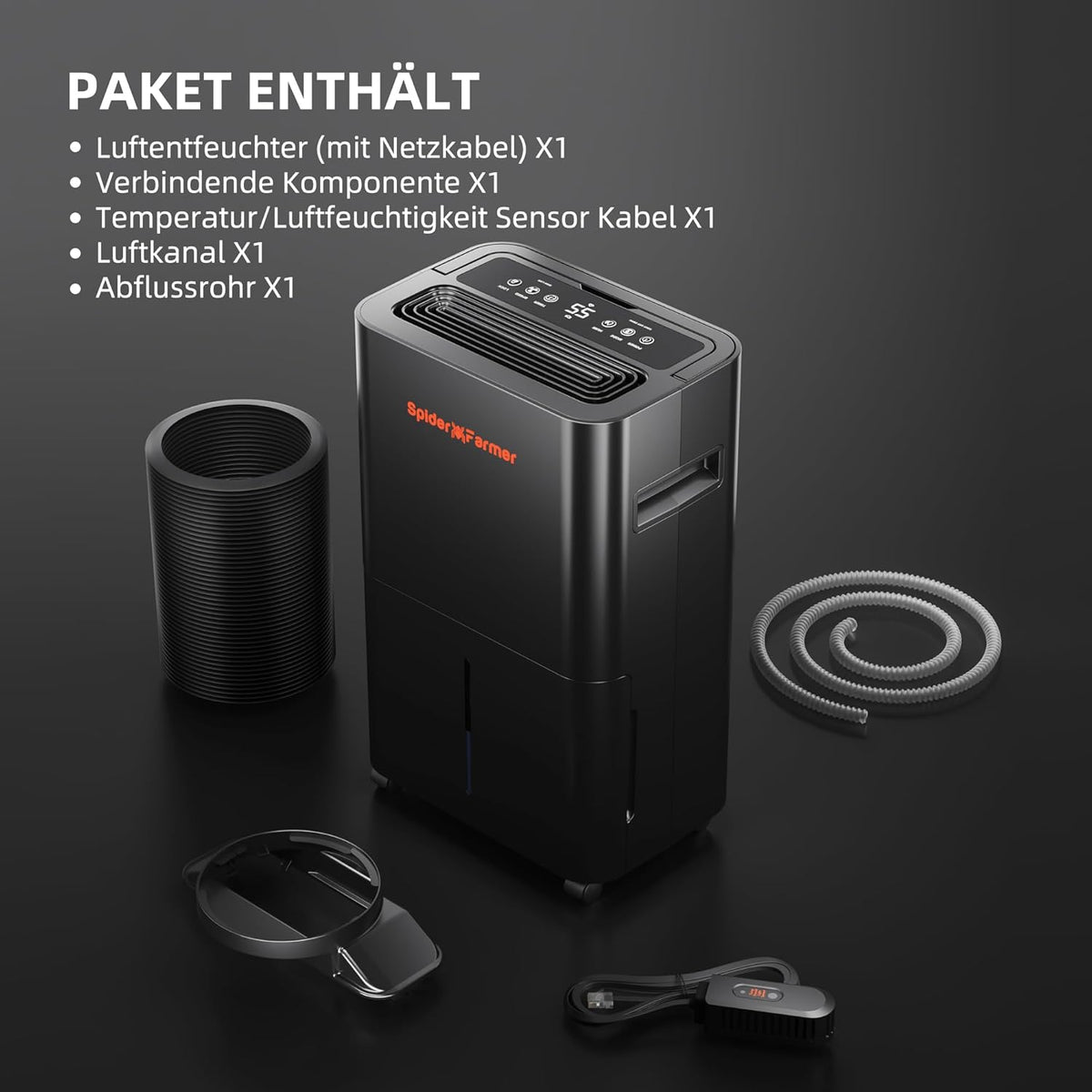 SPIDER FARMER Grow Box 12L/24H elektrische luchtontvochtiger met afvoer- en ventilatiepijp, automatische ontdooiing, 24-uurs timer, ideaal voor kweektent