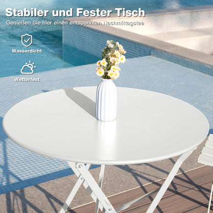 Tuinmeubelset, weerbestendig, balkonmeubelset, 3-delig, voor klein balkon, bistrotafel met 2 stoelen, bistroset, inklapbaar, wit