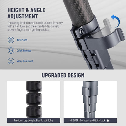NEEWER LITETRIP 157,5 cm reiscamerastatief, koolstofvezel draagbare standaard met verwijderbare ±15° nivellering, 360° Pano-kop, maximale belasting 10 kg, Arca QR-plaat compatibel met Peak Design