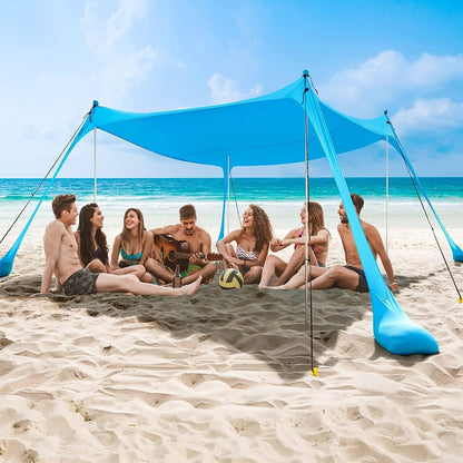 COMMOUDS Beach Tent Beach Tent Portable with 4 Aluminium Poles, 3 x 3 m, UPF50+, Easy to Set Up Family Shelter for Beach, Camping, Fishing, Garden, Outdoors