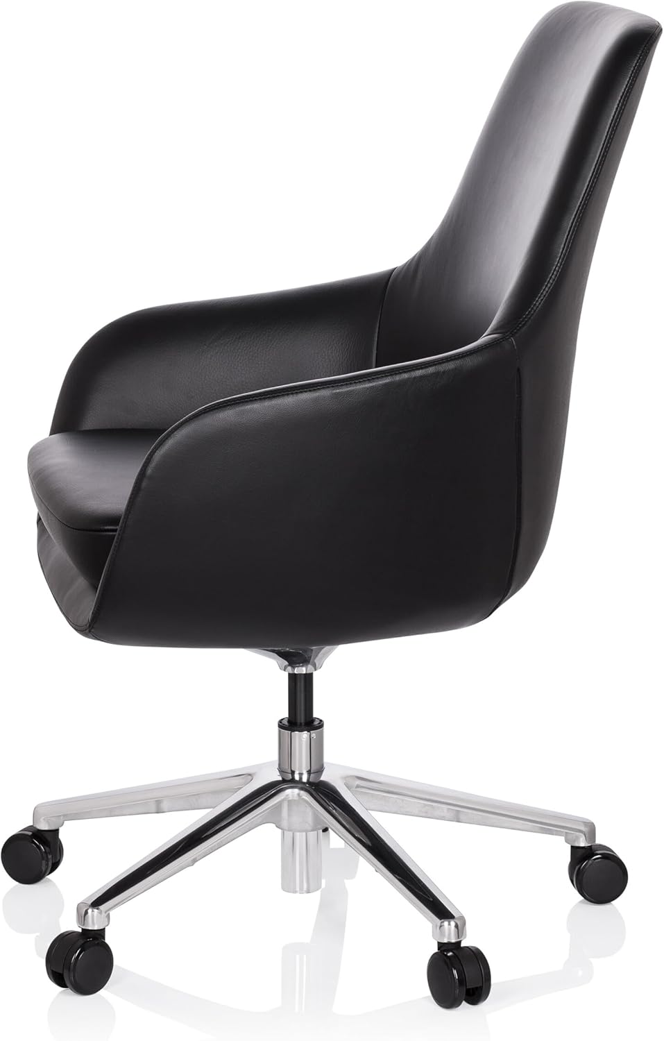 hjh OFFICE Bareno 600980 loungestoel, echt leer, zwart, hoogwaardige draaistoel, comfortabel gevoerd