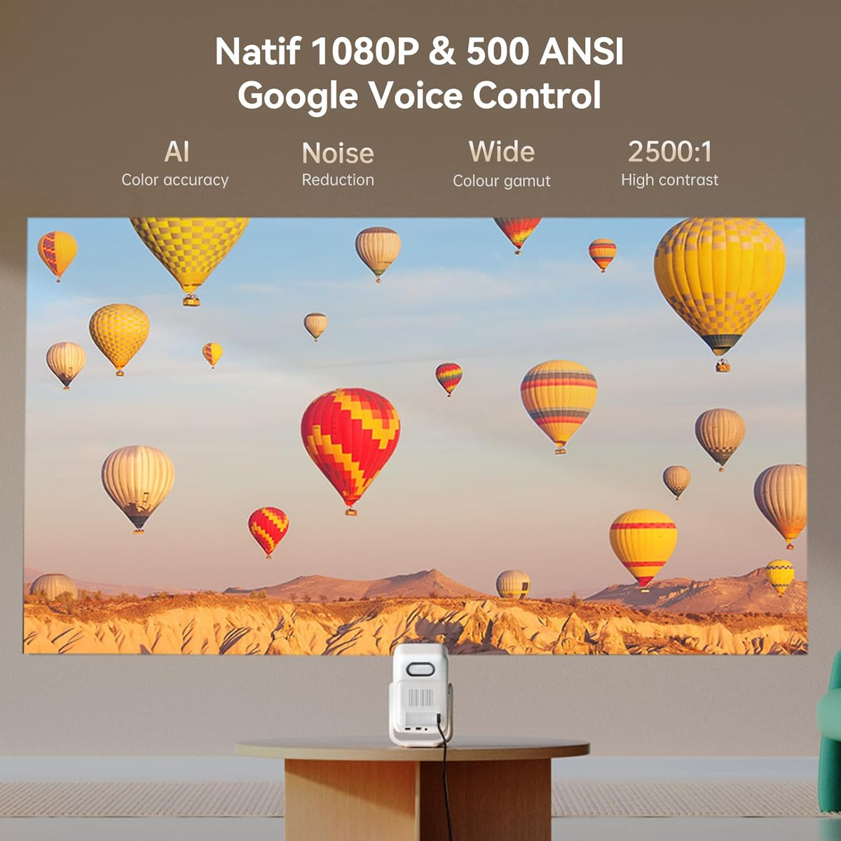 WANBO T2 Ultra Smart Beamer met Android TV, Netflix/500 ANSI, Native Full HD1080P, 120° Rotable, 30dB Quiet, Auto Focus Keystone, Bluetooth Wifi, 10W Speakers, Draagbare Mini Projector Thuis Outdoor