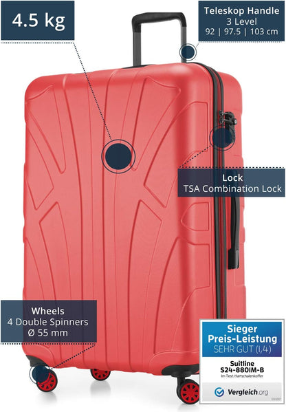Suitline Grote koffer 76 x 53 x 31 cm ABS harde schaal uitbreidbaar (96-110 L) met TSA slot 4 dubbele wielen telescopische handgreep trolley, Koraal