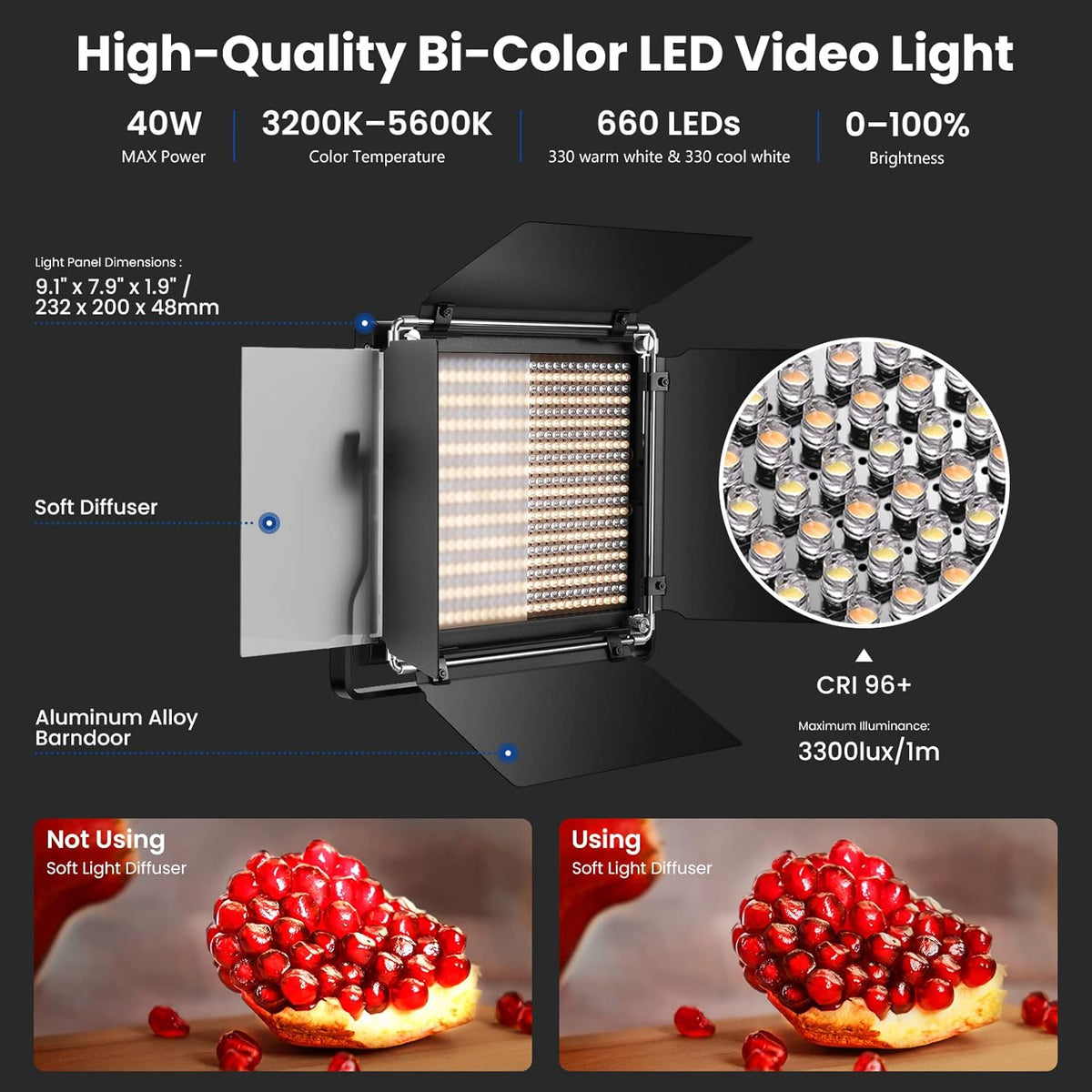 2-Delige Tweekleurige LED-videolichtset – Studiolamp – Fotolamp – Videolamp – LED Lamp – Tweekleurig 3200-5600K En CRI 96+ – Inclusief 2 Verstelbare Lichtstatieven Tot 200 Cm
