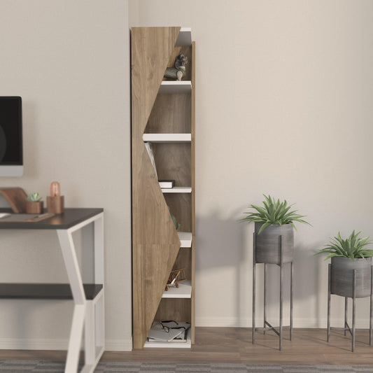 Elegant Walnoot & White Bookshelf, 165 cm hoogte, 31,8 cm breedte, 100% melamine gecoat deelbord, 18 mm dik, stijlvolle opslag voor moderne woningen