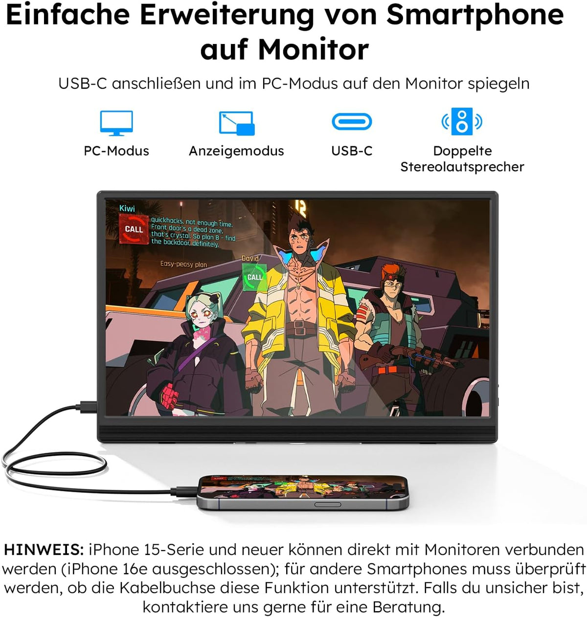 Portable Monitor 15.6" with Custom Stand, 1080P FHD Portable Monitor with Speaker, Ultra Slim USB-C & HDMI External Display for Laptop/PC/Mac/Xbox - with VESA Holes - QUORE