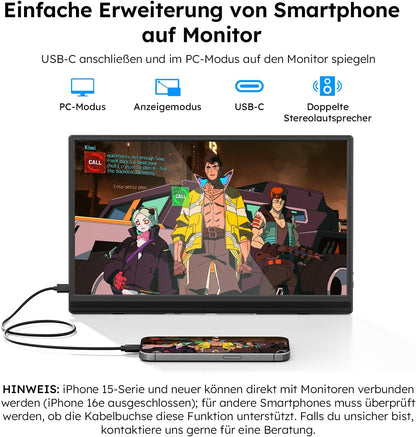 Portable Monitor 15.6" with Custom Stand, 1080P FHD Portable Monitor with Speaker, Ultra Slim USB-C & HDMI External Display for Laptop/PC/Mac/Xbox - with VESA Holes - QUORE