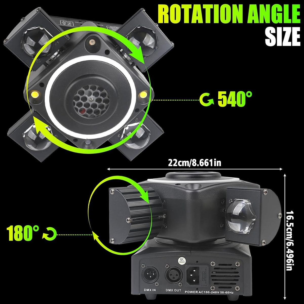 Podiumverlichting met bewegende kop, led-DJ-lampen met DMX512-controller, geluidsactivering, 4 stuks 12 W RGBW LED-kralen, dimmer-stroboscoopeffect
