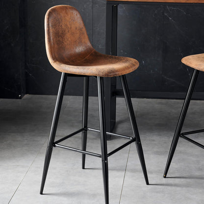 MEUBLE COSY Barkrukken, set van 2 barstoel vintage, met rugleuning en voetensteun, van kunstsuède, metalen poten, voor bistro, café, keuken, bruin, 45,5x49x103,5cm