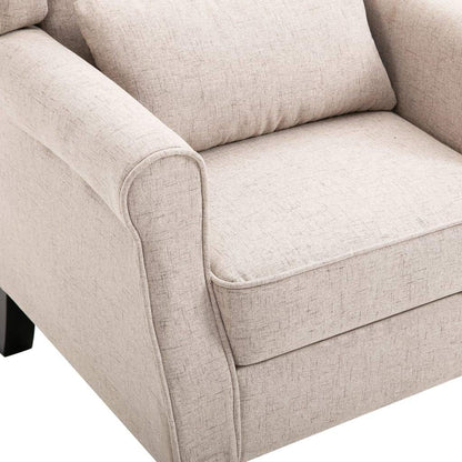 Beige Fauteuil – Relaxstoel – Leunstoel – Leesstoel – Lounge Stoel – Gestoffeerd – Stevig Eiken Houten Frame – Comfortabel Padded Zitvlak