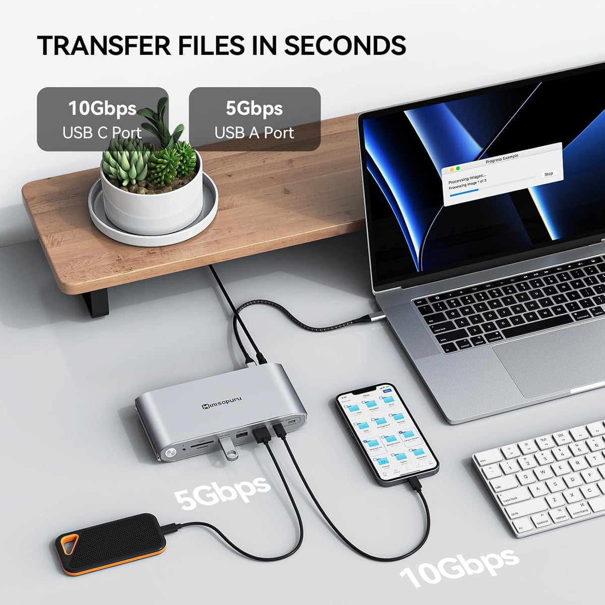 Minisopuru Upgrade DisplayLink Docking Station met 140W Power Adapter, Triple Monitor Docking Station voor MacBook/Windows (3XHDMI, 2XDisplayPort, 2X10Gbps Data & 45 WCharging USB C, 3X USB A, SD/TF)