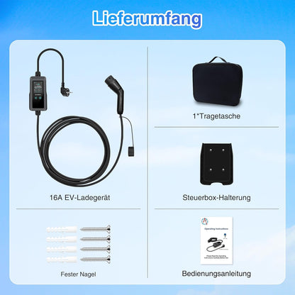 Type 2 EV-lader – Elektrische Autolader – EV Oplader – Type 2 Laadkabel – Draagbare EV Charger – Instelbare Stroom 6-16A – 3,68 kW Vermogen – 6 Meter Kabellengte