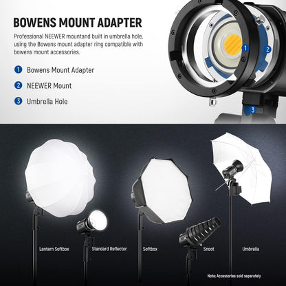 LED Videolamp – Videolicht – Studiolicht – Continu Licht – COB Lamp – 65W Bi-Color 2700K-6500K – 2,4G/App Besturing