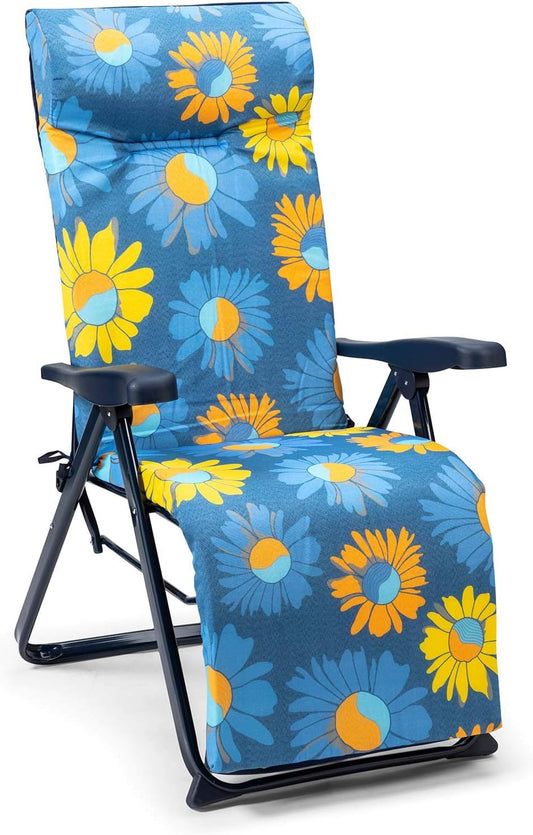 Opvouwbare ligstoel, verstelbaar, gewatteerd, 86 x 62 x 114 cm, 6 posities, met anatomische kop, wasbare stof en stabiliserende poten voor meer veiligheid