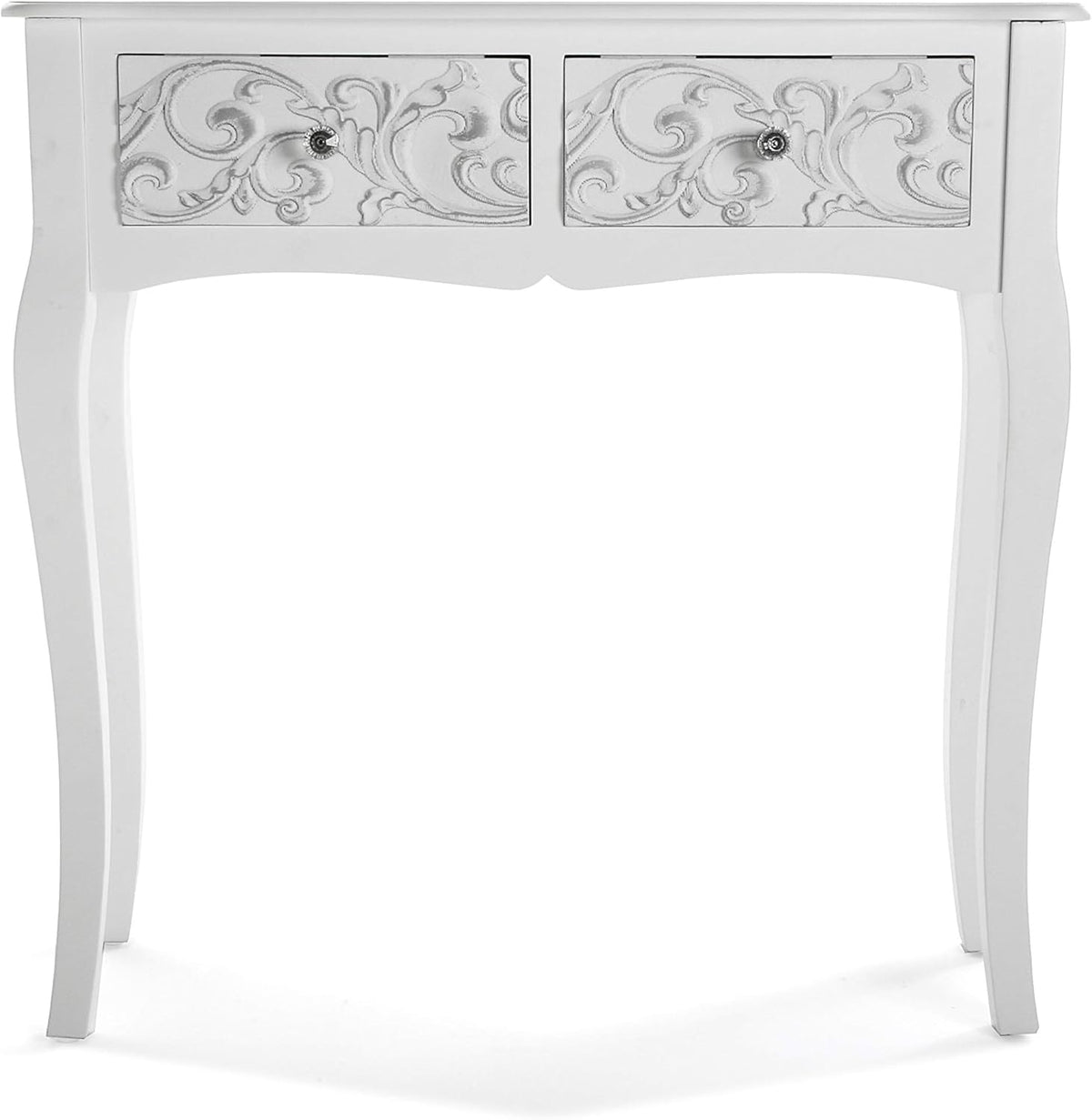 Versa Anjali Bijzettafel voor in de Hal Entree Haltafel, Console Tafel, met 2 lades, Afmetingen (H x B x H) 80 x 25 x 80 cm, Hout, Kleur Wit