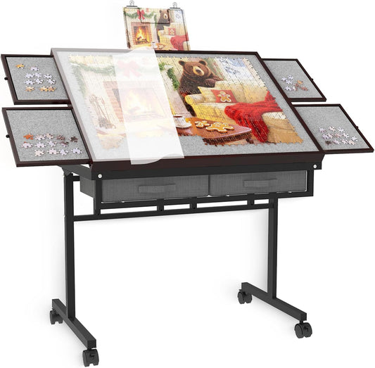 G TALECO GEAR Puzzeltafel 1500 stukjes, verstelbare puzzelplank met vijf naar boven gerichte hoeken en laden