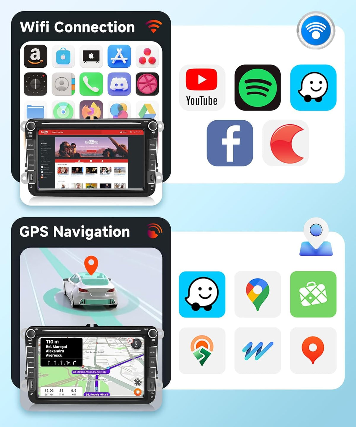 4 + 64 G: Hodozzy Carplay autoradio voor VW Passat Golf, Seat, Altea, Skoda Octavia met USB/USB-C/GPS/WiFi, VW, autoradio 7 inch 2 DIN Bluetooth met Android Auto/32 EQ/FM/RDS/SWC + achteruitrijcamera