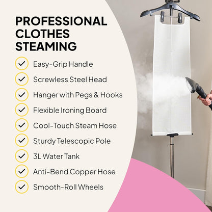 Kledingstomer Matzwart – Verticale Stomer – Stoomstrijkijzer – Kreukelverwijderaar – Stoomapparaat – 2200 W – 3 L Watertank