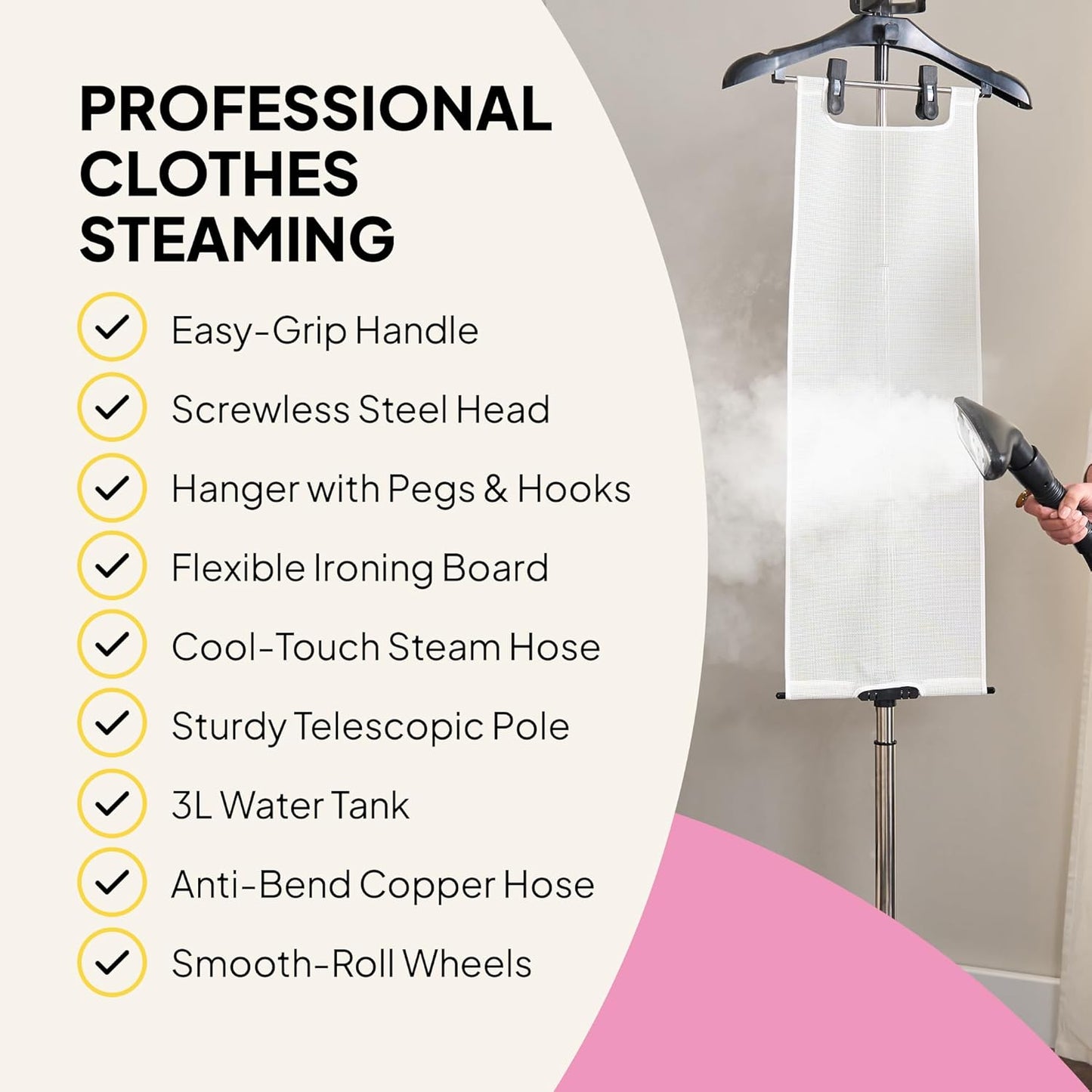 Kledingstomer – Stoomstrijkijzer – Verticale Stomer – Textielstomer – Stoomapparaat – 2200 W – 3 L Watertank