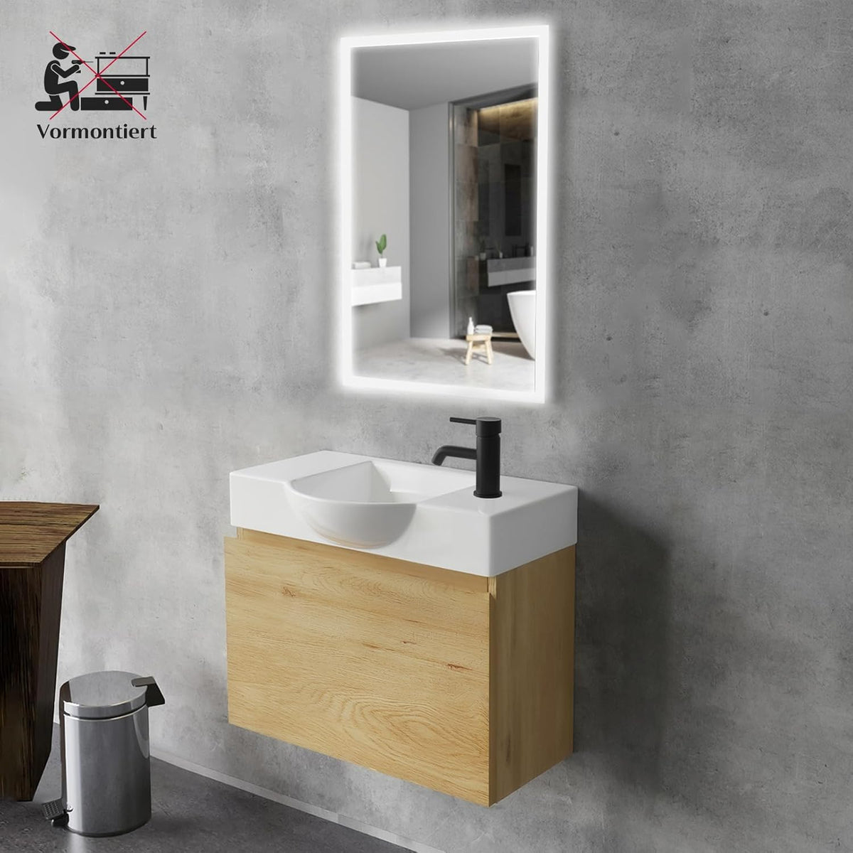 Alpenberger Bathroom Furniture Set with Washbasin, Hanging Bathroom Cabinet, Sink with Base Cabinet, Bathroom Cabinet with Mirror, Bathroom Cabinet for Small Bathrooms + Guest Toilet, Basin Cabinet - QUORE