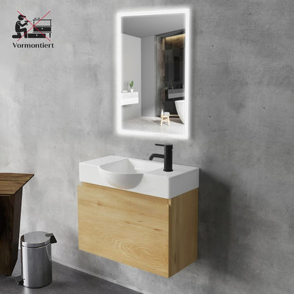 Alpenberger Bathroom Furniture Set with Washbasin, Hanging Bathroom Cabinet, Sink with Base Cabinet, Bathroom Cabinet with Mirror, Bathroom Cabinet for Small Bathrooms + Guest Toilet, Basin Cabinet - QUORE