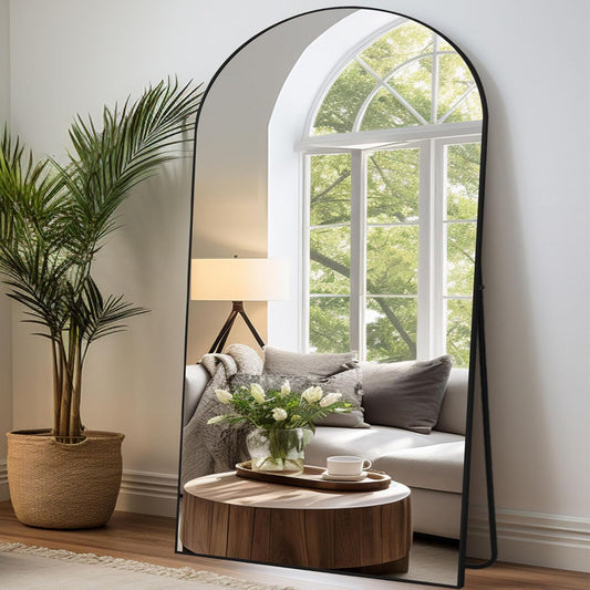 Full-body Spiegel – Vloerspiegel – Wandspiegel – Staande Spiegel – Lengtespiegel – Groot Zwart Boogframe – 204 x 104 cm – Veilig Nano-Glas – Vrijstaand & Muurmontage