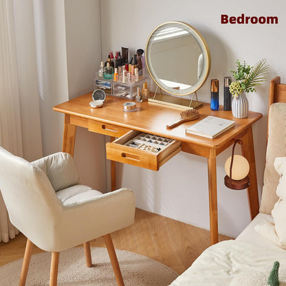 Wood Writing Desk met Lade en Hangende Staaf, Kleine Computerbureautafel, 39x20x30inch Werkbureau, Studiebureau, Kleine Houten Eettafel Kersenhout Kleur YD-WD01N