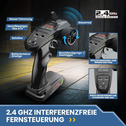RC-auto – Afstandsbediende Auto – Radiografisch Bestuurbare Auto – Op Afstand Bestuurbare Auto – Truggy Racewagen – 1:18 Borstelloze Motor Tot 60 Km/U – 4WD Met 2 Accu’s Voor 40 Min. Speeltijd