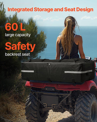 VEVOR ATV opbergtas achter, 60 liter ATV bagagetas met rugleuning en waterdichte hoes, geschikt voor de meeste ATV's met achterrekken, compatibel met ATV's, UTV, Can-Am voertuig