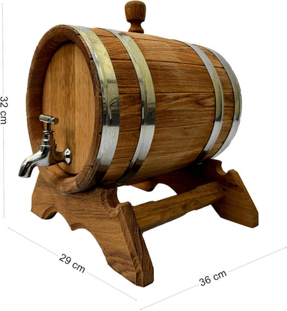 Wooden World - Eikenhouten vat met kraan op standaard - vat voor wijn, whisky, cognac - 10 liter
