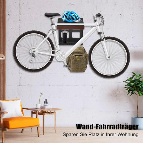 Fietsaccessoiresrek - Accessoireshouder - Wandhouder - voor Fietsen - met Plankhaken - Compact - Robuust Design - Beschermkussen - Extra Opbergruimte - Eenvoudige Installatie - 32.4 x 35.7 x 34.8 cm - Zwart