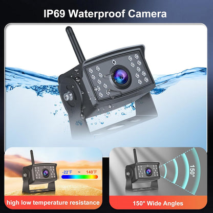 Hodozzy Digital Wireless Rear Camera 7 Inch IPS Monitor Kit AHD Rear View Camera Waterproof Night Vision Video Recording Wireless Car Rear View Camera 12V-36V - QUORE