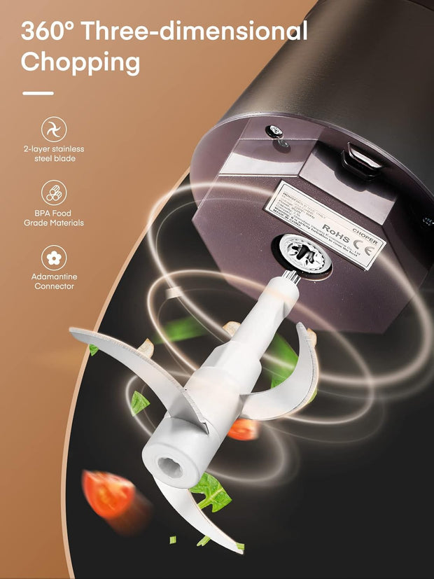 Hakmolen - Elektrische Hakmolen - Foodprocessor Multifunctionele - met 2 Snelheden - 2.5L RVS Kom - 4 RVS Messen - voor Vlees - Uien - Groenten - 350W - Zilver