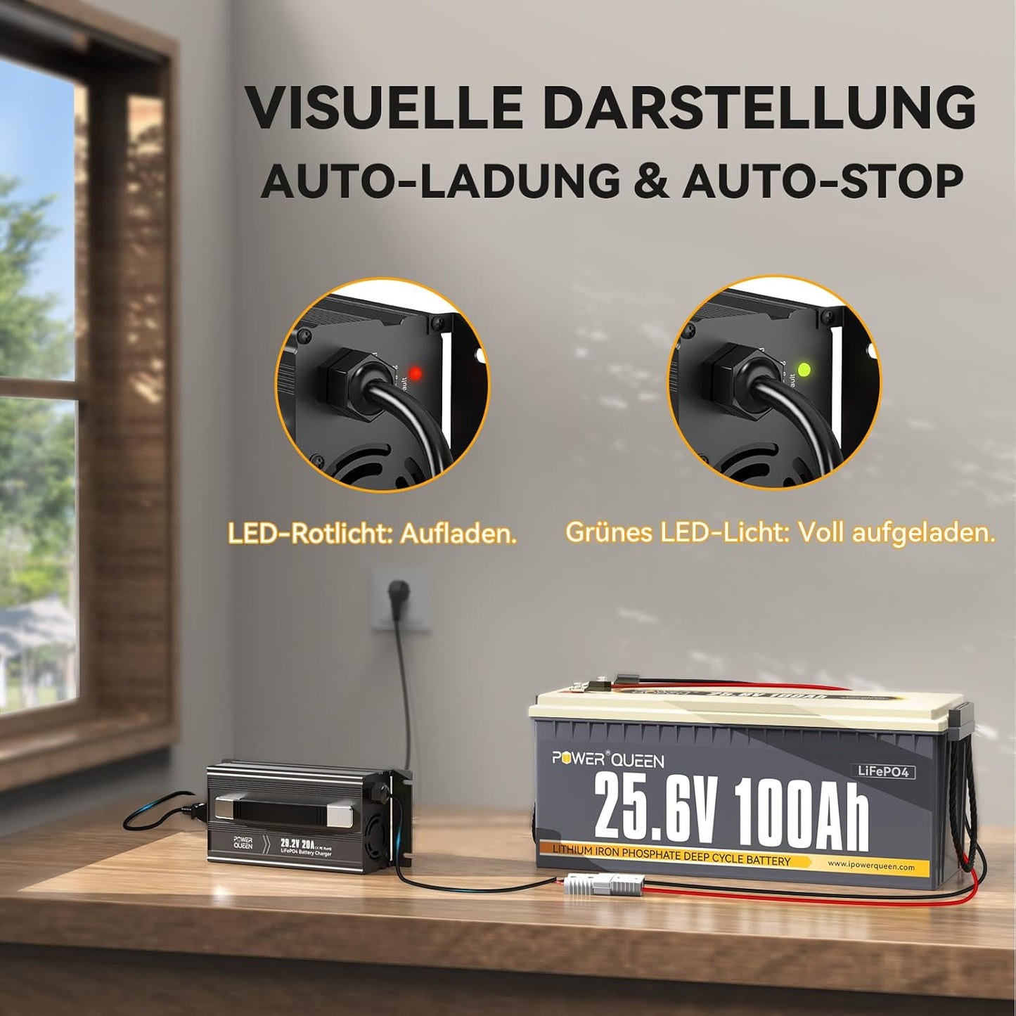 LiFePO4 Acculader – Lithium Batterijlader – Volautomatische Acculader – Oplaadapparaat – Compacte Acculader – 20A Laadstroom – Aluminium Behuizing Met Koelventilator